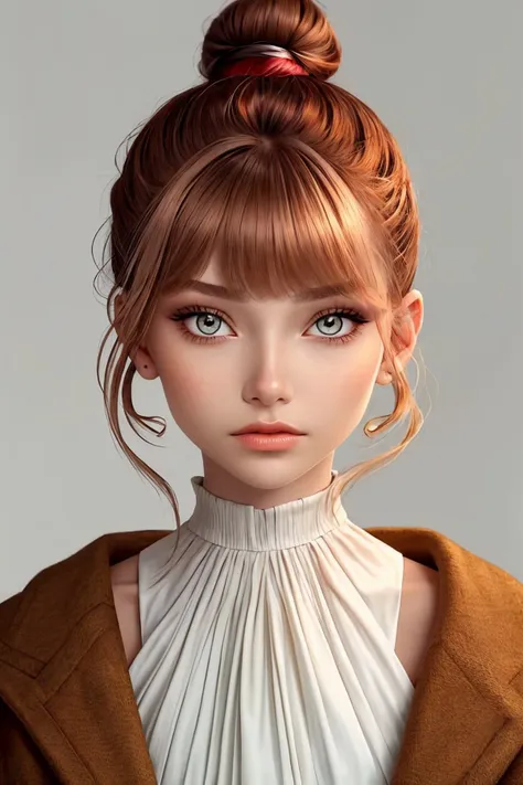 AlexandraLenarchyk <lora:AlexandraLenarchyk_v1:.9>, focus on eyes, close up on face, fandango color hair styled Straight Top Knot with Bangs