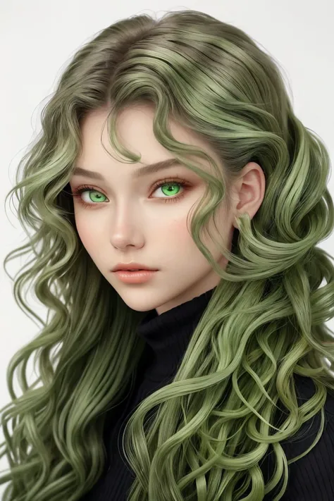 AlexandraLenarchyk <lora:AlexandraLenarchyk_v1:.9>, focus on eyes, close up on face, wearing jewelry, marbled green color hair styled Tight Spiral Curls