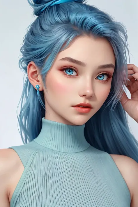 AlexandraLenarchyk <lora:AlexandraLenarchyk_v1:.9>, focus on eyes, close up on face, wearing jewelry, glacier blue color hair styled low bun