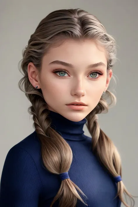 headshot photo of AlexandraLenarchyk <lora:AlexandraLenarchyk_v1:.9>, focus on face, wearing a turtleneck , her indigo color hair is styled as beachy waves hair,