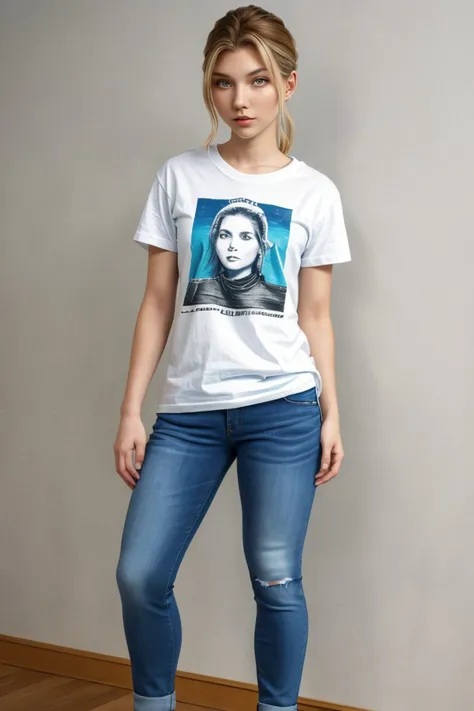 (full body shot:1.4), <lora:AlexandraLenarchyk_v1:.9> AlexandraLenarchyk wearing a t-shirt and jeans