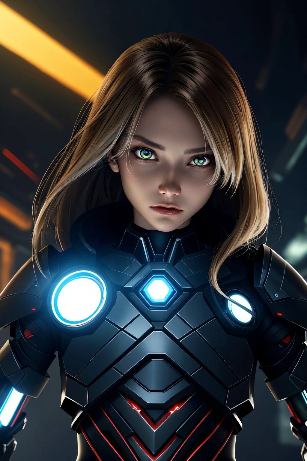 __demoran/composite/showcase(girl=<lora:AlexandraLenarchyk_v1:.9> AlexandraLenarchyk cyborg portrait, looking at viewer, solo, (full body:0.6), detailed background, close up, detailed face, (<lora:AbyssalTech:0.7>, see-through, abyss, scifi, abyssaltech theme:1.1), futuristic glowing adamantium armor, striped pattern, gadgets, advanced technology, nanotech, cybernetic implants, (small high-tech goggles:0.8), epic spaceship in background, lens flare, lasers, electricity, explosions, screens, cinematic atmosphere,)__