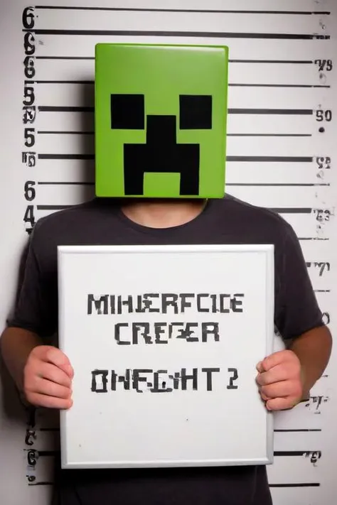 Masterpiece,High Quality,
 <lora:PE_MugShot:0.8> PEMugShot,holding a sign,
minecraft creeper