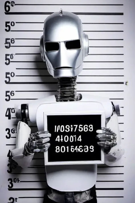 Masterpiece,High Quality,
<lora:PE_MugShot:0.8> PEMugShot,holding a sign,
i robot movie,NS-5-Robot