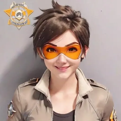 <lora:PE_MugShotV2:1> PEMugShot, mugshot,
 <lora:PE_TracerOverWatch:0.8> PETracerOW, overwatch, tracer,orange goggles ,bomber jacket, smile,tracer (overwatch), 1girl, solo,