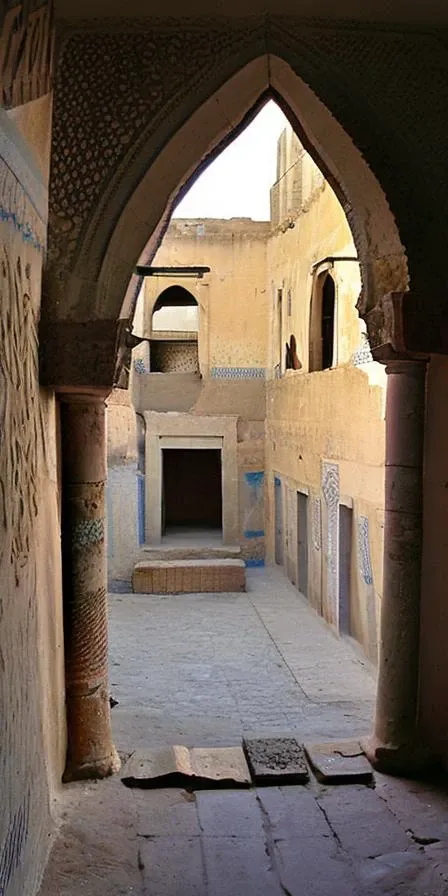 ancient marketplace, city street, archways, cobblestone, old paint, decrepit, Raiders_Cairo