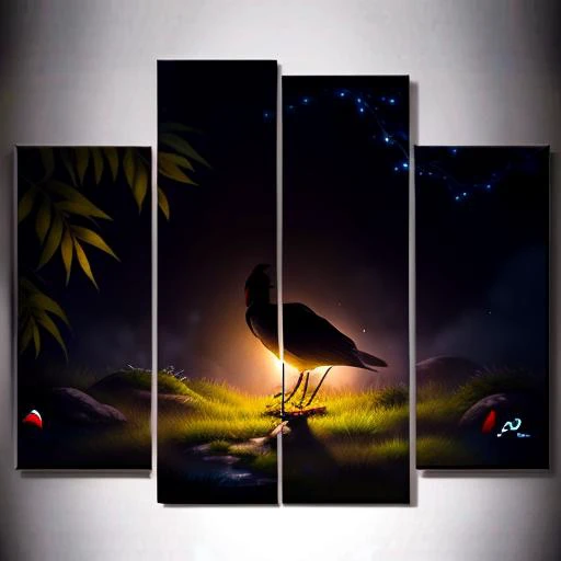 ((masterpiece)), ((best quality)), 8k, high detailed, ultra-detailed, A (black:1.3) mechanical bird, <lora:MechanicalBird:-1.2> jungle