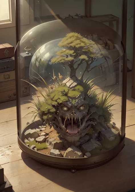 (realistic:1.2), (intricate:1.3),analog style, Dappled Light, (film grain), (warm hue, warm tone:1.2), close up, cinematic light, sidelighting, ultra high res, best shadow, RAW,
(swamp) , (KnollingCaseQuiron style), glass case, display case, KnollingCase,
<lora:quiron_KnollingCase_v1_lora:0.77>