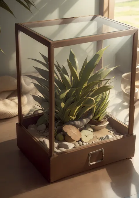 (realistic:1.2), (intricate:1.3),analog style, Dappled Light, (film grain), (warm hue, warm tone:1.2), close up, cinematic light, sidelighting, ultra high res, best shadow, RAW,
(tropical steppe) , (KnollingCaseQuiron style), glass case, display case, no humans, scenery, still life, mirror,
<lora:quiron_KnollingCase_v1_lora:0.77>