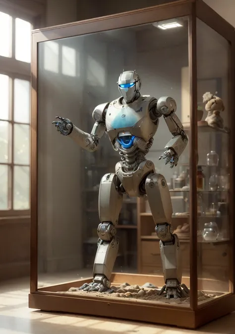 (realistic:1.4), (intricate:1.4),Dappled Light, (film grain), cinematic light, sidelighting, ultra high res, best shadow, RAW,
(bipedal robot) , (KnollingCaseQuiron style), glass case, display case, no humans, scenery, still life, mirror,
<lora:quiron_KnollingCase_v1_lora:0.77>