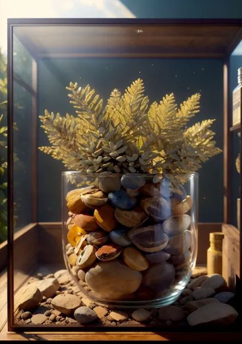 (realistic:1.2), (intricate:1.3),analog style, Dappled Light, (film grain), (warm hue, warm tone:1.2), close up, cinematic light, sidelighting, ultra high res, best shadow, RAW,
(temperate deciduous forest) , (KnollingCaseQuiron style), glass case, display case, no humans, scenery, still life, mirror,
<lora:quiron_KnollingCase_v1_lora:0.77>