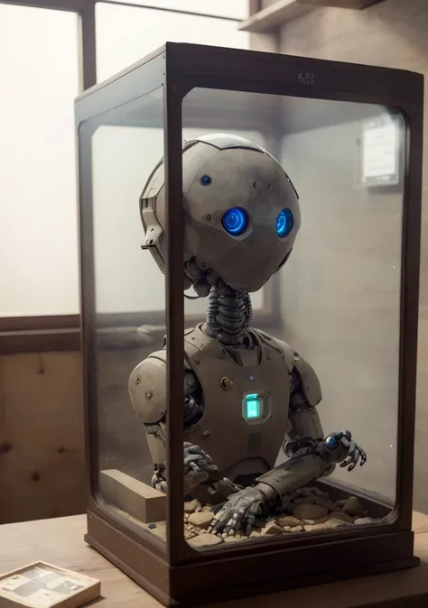 (realistic:1.4), (intricate:1.4),Dappled Light, (film grain), cinematic light, sidelighting, ultra high res, best shadow, RAW,
(military robot) , (KnollingCaseQuiron style), glass case, display case, no humans, scenery, still life, mirror,
<lora:quiron_KnollingCase_v1_lora:0.77>