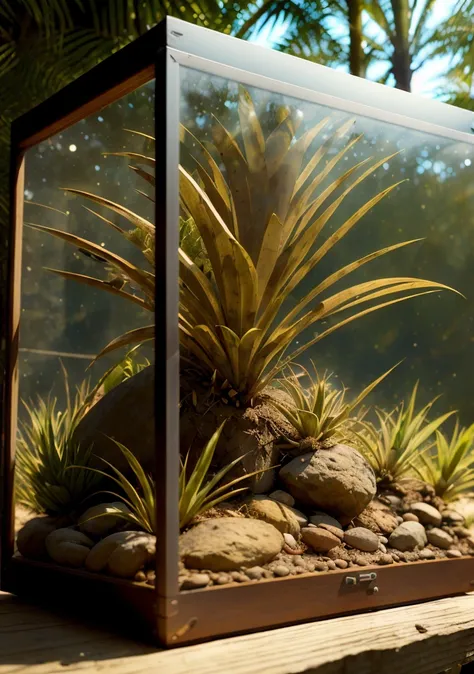 (realistic:1.2), (intricate:1.3),analog style, Dappled Light, (film grain), (warm hue, warm tone:1.2), close up, cinematic light, sidelighting, ultra high res, best shadow, RAW,
(tropical dry forest) , (KnollingCaseQuiron style), glass case, display case, no humans, scenery, still life, mirror,
<lora:quiron_KnollingCase_v1_lora:0.77>