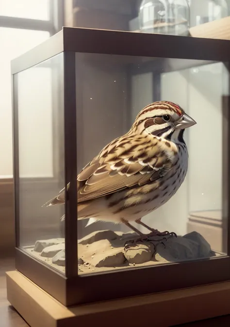 (realistic:1.4), (intricate:1.4),Dappled Light, (film grain), cinematic light, sidelighting, ultra high res, best shadow, RAW,
(monster pleiadian hybrid Song Sparrow ) , (KnollingCaseQuiron style), glass case, display case, no humans, scenery, still life, mirror,
<lora:quiron_KnollingCase_v1_lora:0.77>