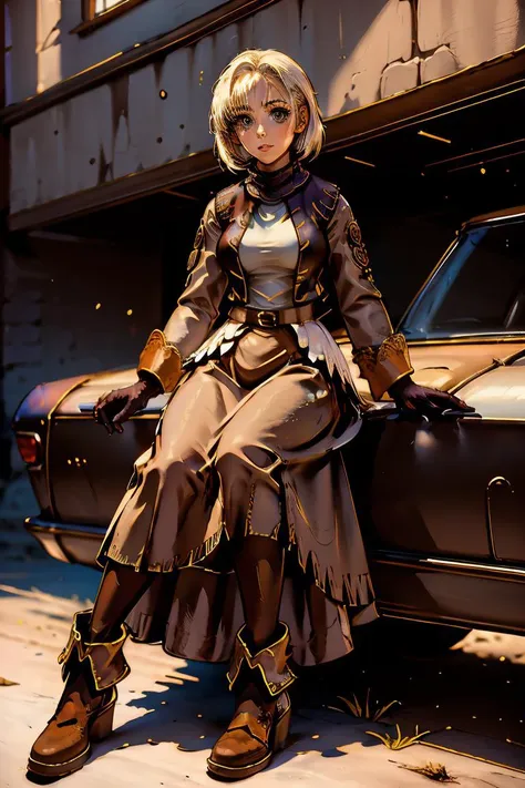 (masterpiece, best quality), 1girl,  <lora:merchantROV1.8:1> merchRo, long brown sleeves, turtleneck, vest, long skirt, brown gloves, pantyhose,  brown shoes,  brown ankle boots, white shirt tail