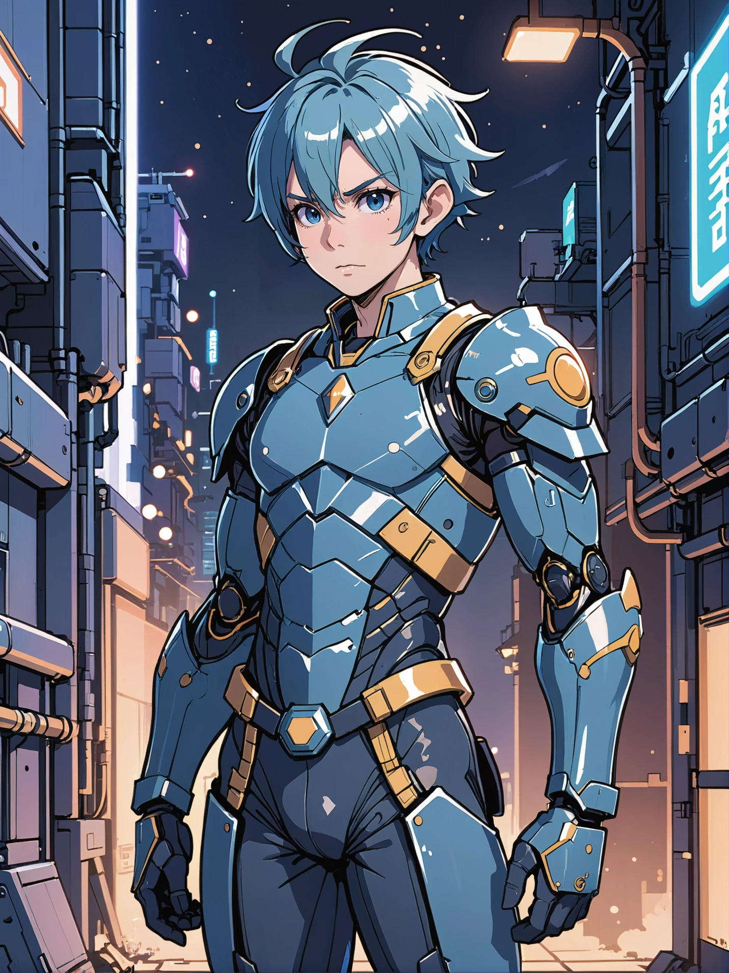 anime style, (full body:1.2), 1boy, man, handsome, solo, [:creative costume design,:0.2] warrior, caucasian, pastel midnightblue hair, (solid:1.3) build, historic residence in a light scifi megacity outside of reality, masterpiece<lora:EnvyLineArtSliderXL01:1><lora:EnvyBetterHiresFixXL01:0@0,0@.49,1@.5:hr=1>