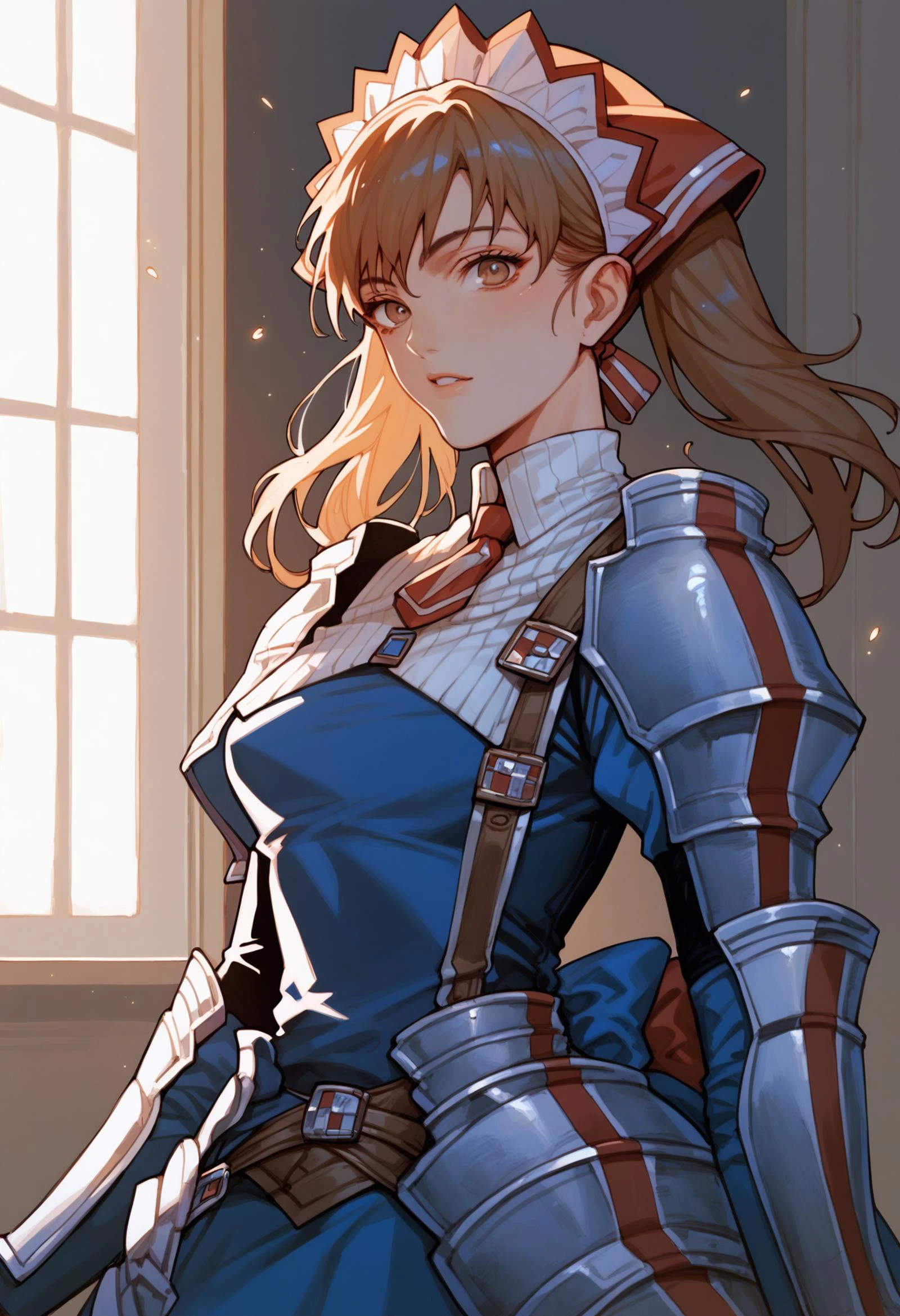 <lora:PONY-ç»-Tsukasa Jun:0.7> ,score_9, score_8_up, score_7_up,1boy, solo, <lora:PONY-人-è¾å©è¥¿äº:0.7>,vcAlicia,headdress, blue shirt, armor, blue skirt, gloves, thighhighs,looking at viewer,, uncensored,<lora:add-detail-xl:1>,<lora:Expressive_H-000001:0.8>