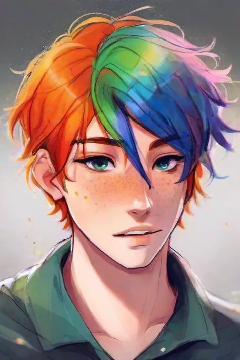 <lora:PE_ToonReal:0.8> PEToonReal,
multicolored hair,men,freckles