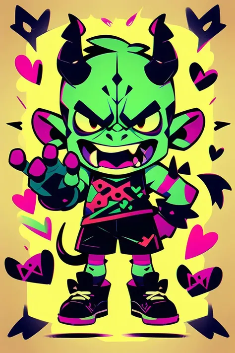 mw_tuya,text,emoji, horns, 1Orc, heart, shorts, colored sclera, demon boy, tail, black footwear, colored skin, tongue, red skin, black shorts, chibi, demon horns, multiple views, tongue out, open mouth, teeth<lora:MW_tuya_V1:0.8>