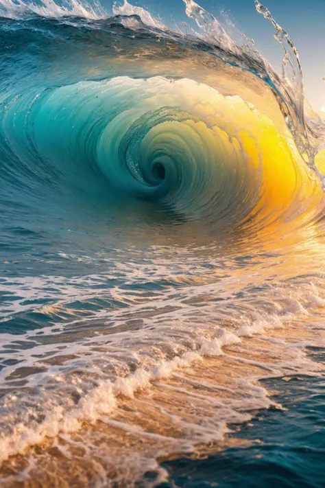 modelshoot style, (extremely detailed 8k wallpaper), a medium shot photo of a fluid, nature-inspired abstract background featuring a wave motif in warm orange, yellow, and blue tones, rendered in a serene, light beige and sky-blue color scheme, 3D fluidity, <lora:add_detail:0.5>, Intricate, High Detail, dramatic