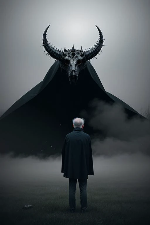 best quality,masterpiece,(1man, old french male:1.2), frail, aquamarine eyes, gray hair, mustache, solo, from front, front view, (full body:0.6), looking at viewer, detailed background, detailed face, (lovecraftian theme:1.1), worried, investigator of the unknown, steampunk adventuring gear, gloves, , cape, investigating unknown forces, , hopelessness, , maddening visions, derelict graveyard in background, mysterious fog, starless night, early 20th century mysterious lovecraftian atmosphere, ,