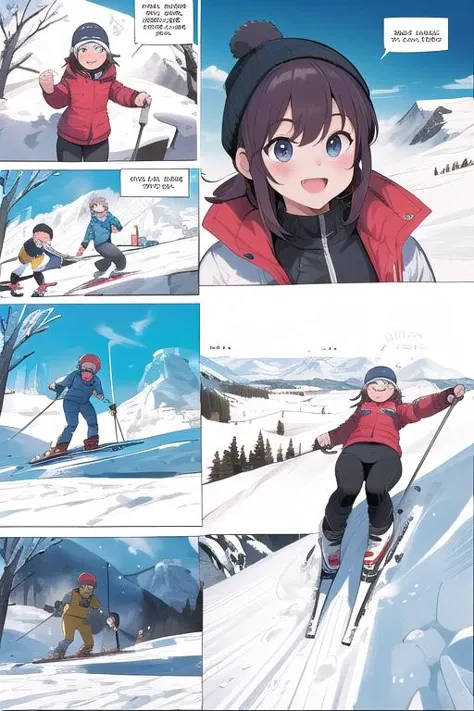 ultra detail,best quality,masterpiece, comicstyle,girl,ski,winter,mountain,lift, <lora:ekho:0.8>,speech bubble,smile,skiwear