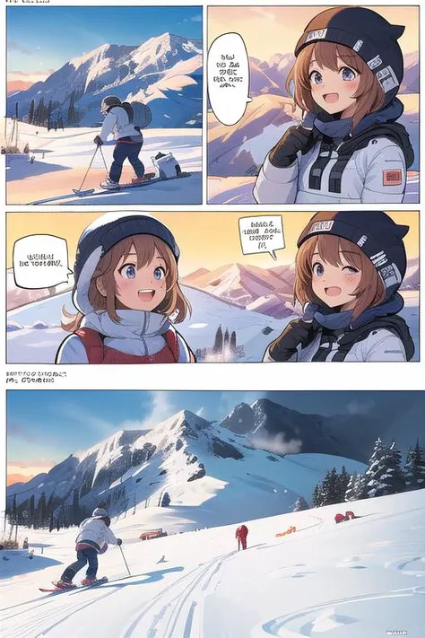 ultra detail,best quality,masterpiece, comicstyle,girl,ski,winter,mountain,lift, <lora:ekho:0.8>,speech bubble,smile,skiwear