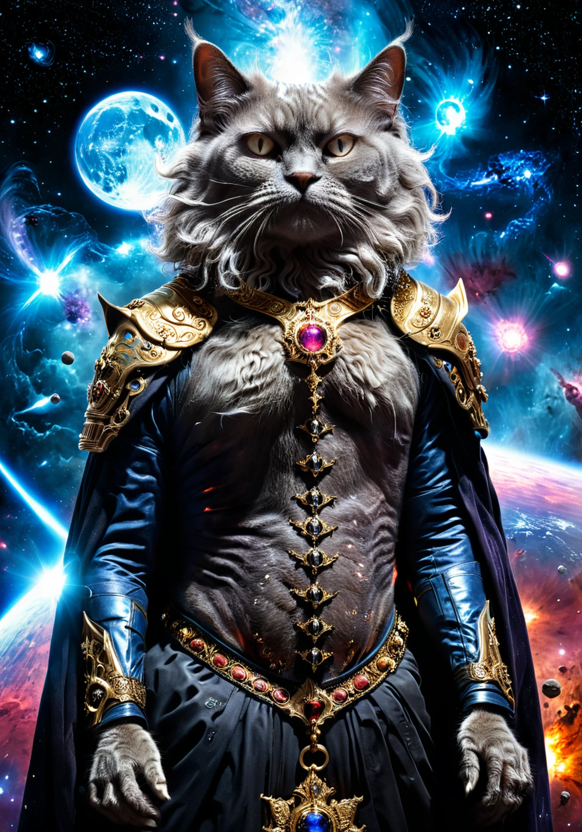 the most regal cat in the universe, galactic emperor of chaos and plasma, immense pathos, haughtiness, commanding mortals, Dark art, biblical scale, surreal violence, high budget IMAX blockbuster epic <lora:xl_more_art-full_v1:1> <lora:LLBretonXL:1> llbreton <lora:Stefan_Gesell_style_m:0.5> 5GPstyle