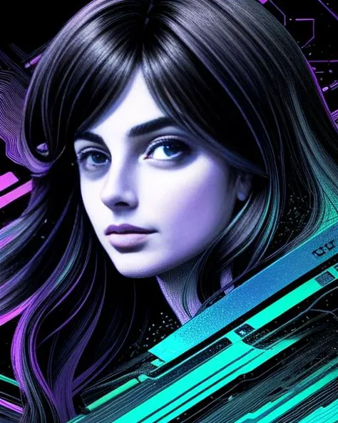 (Technical illustration:1.3) [Farrah Fawcett|Aly Michalka],(Glitch Art:1.3),(close portrait:1.3),thematic background
