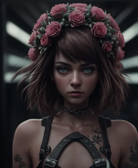 UHD, 8k, Ultra Detailed, cinematic photograph of a beautiful woman, floral punk