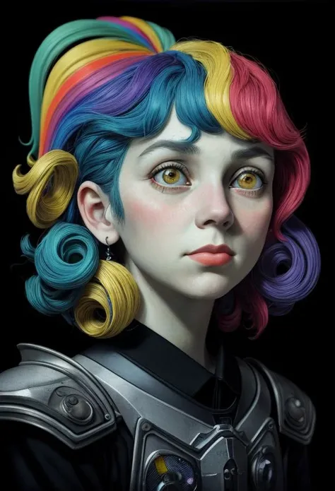 UHD, 8k, ultra detailed, art by Gerda Wegener, photograph, hyper detailed, Worried hefty Amra, Bladesinger, Rainbow Intuitive hair, shallow depth of field, Constructivism Art, film grain, Kodak portra 800, Fish-eye Lens, Single Color, quantum wavetracing, most beautiful artwork in the world