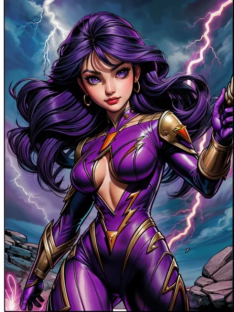 Raven from teen titans as a power ranger, power ranger costume, holding power rangers helmet, short hair, hair tips purple, power rangers themed costume, power rangers