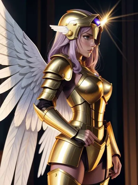 LucasArts Game Style,
masterpiece, best quality, god rays, sunbeam, 1girl, solo focus, standing, from front, (Angel Wings:1.2), golden halo, aura, , angry, determined, narrowed eyes, (Light Skinned Female:1.2), (full armor:1.3), steel, (winged helmet:1.2), chausses, gauntlets, Latin Cross, (Very Long Hair, Multiple Braids, Streaked Hair, Light Purple Hair, Dark Green Hair:0.8)