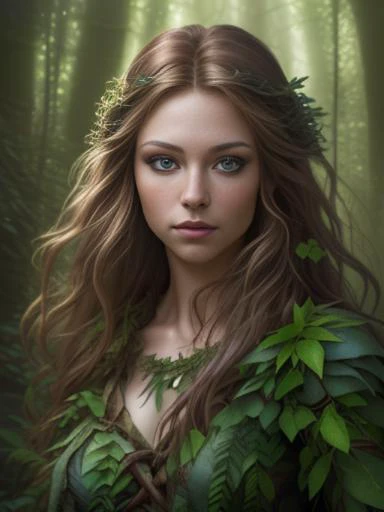 photo RAW, full color portrait, A beautiful female adventurer in An enchanted forest where magical creatures and plants abound , masterpiece, award winning photography, lighting, perfect composition, high detail, hyper realistic, even natural lighting, epic, pretty makeup, flowing hair,