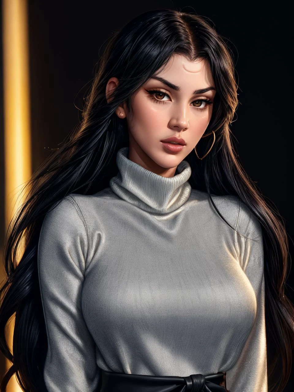 (closeup:1.1), quesat, a photo of an extremely sexy woman with long flowing hair, (white turtleneck jumper:1.2), HDR, 8K, interesting background, emotional scene, film still, (cinematic:1.3), soft lighting, dark theme, <lora:epiNoiseoffset_v2:0.6>, <lora:add_detail:1>, <lora:LowRA:0.3>