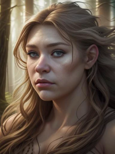 photo RAW, full color portrait, A beautiful female ogres in her natural habitat, masterpiece, award winning photography, lighting, perfect composition, high detail, hyper realistic, even natural lighting, epic, pretty makeup, flowing hair,