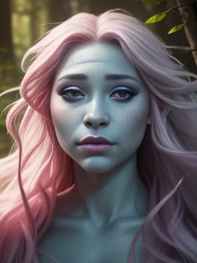 photo RAW, full color portrait, A beautiful female Trolls in her natural habitat, masterpiece, award winning photography, lighting, perfect composition, high detail, hyper realistic, even natural lighting, epic, pretty makeup, flowing hair,