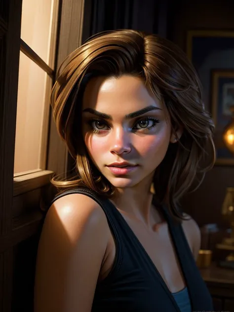 The most perfect woman you ever made. no clothes, light brown skin, green perfect eyes, and a perfect body. Cinematic, highly detailed, and hyper-realistic scene in a bathroom.