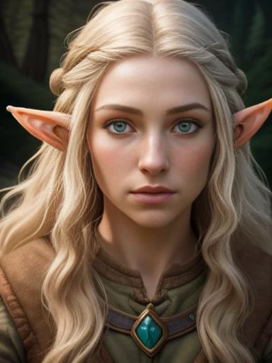 photo RAW, full color portrait, A beautiful female adventurer in Middle Earth: A vast and ancient world, home to Elves, Dwarves, Hobbits, and Wizards , masterpiece, award winning photography, lighting, perfect composition, high detail, hyper realistic, even natural lighting, epic, pretty makeup, flowing hair,