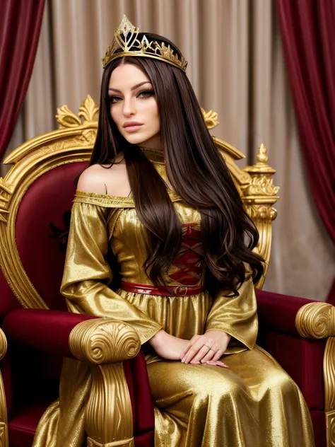 kissins, RAW photo from below of a beautiful woman with long dark hair as a queen wearing iron armor on a muddy battlefield, fantasy theme, <lora:add_detail:1>, <lora:epiCRealismHelper:1>