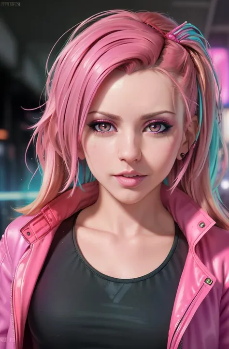 ((sfw)), photograph of lxbll, ((face and [bust] portrait)) of a naturally beautiful and stunning cyberpunk hacker babe, wearing a (detailed) and [colorful] jacket, (natural skin texture, highly detailed face and eyes), cyberpunk, candycore, best quality, masterpiece, 4k, absurdres, by arny freytag, <lora:LexiBelle1:1>