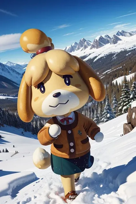 masterpiece, best quality, best lighting,full body, Cute cartoon character, isabelle (small anthropomorphic dog girl) as great political figure\(animal crossing\) 1girl, animal ears, furry, very beautiful snowy mountains a little bit of shading character anime hd wallpaper 8k texture high quality portrait H DSLR : Stanley Artgerm Lau, WLOP, Rossdraws, Rossdraws, painted by James Jean, (digital art:1.24), trending on artstationo magazine coverk UHD, most amazing detailed image lighting, that served unreal engine <lora:shizue_Isabelle:0.85>