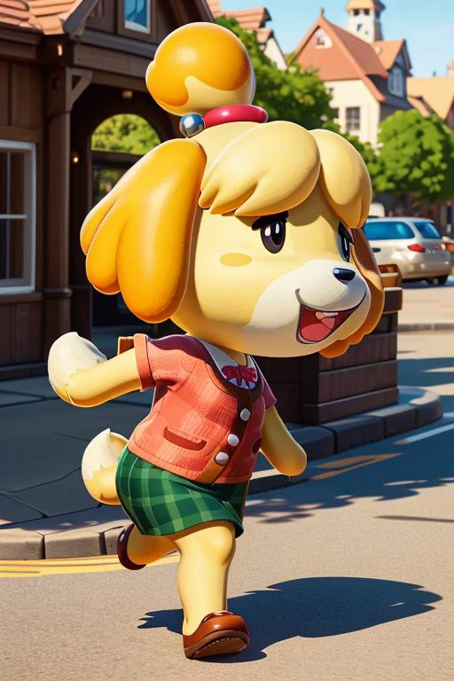 masterpiece, best quality, best lighting,full body, Cute cartoon character, isabelle (small anthropomorphic dog girl) as great political figure\(animal crossing\) 1girl, animal ears, furry, walking, mischievous artwork, extremely beautiful architecture 4K realism pin up Pixar render detail, vibrant colors, vivid colours, (Steve Henderson Jeremy Art station:1.39), Canon eos 5D behance deviantart, 8K Photoshop, adobe lightroom, AI physical After Effects, photoillustration CGI in Instagramâ W 1024 â ar 1024x <lora:shizue_Isabelle:0.85>