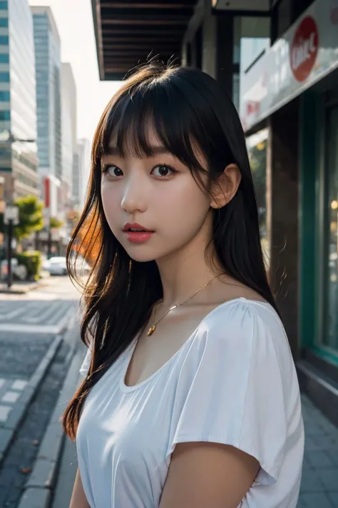 8k, masterpiece, original photo, best quality, Reality, Extremely detailed CG Unity 8K wallpaper, Depth of Field, Movie Lighting, lens flare, Ray Tracing, (Extremely beautiful face, Beautiful lips, beautiful eyes), Intricately detailed face, ((Ultra-delicate skin), Beautiful 1 girl best quality photos, Ultra-high resolution, (Realistically:1.4),Cute hairpin,1 girl,Red long hair,Cropped sweater ,Beautiful slim woman:1.4, on the island,Super thin face,Exquisite eyes,double eyelids,Necklace