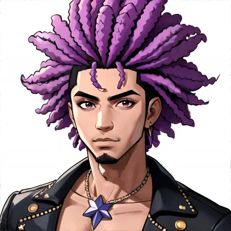 Hispanic human man with lavender parted afro hair wearing rockstar outfit, masterpiece, high resolution, hd, 8k, shallow depth of field, sharp focus