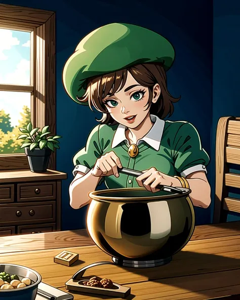 ((masterpiece), best quality, high quality, professional quality, highly detailed, highres, perfect lighting, natural lighting), leprechaun, hopping, on rainbow, holding pot of gold