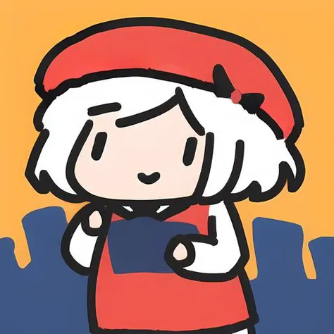 1 girl, smol, <lora:smol:1>, on bed, bed, hands up, white hair, red beret