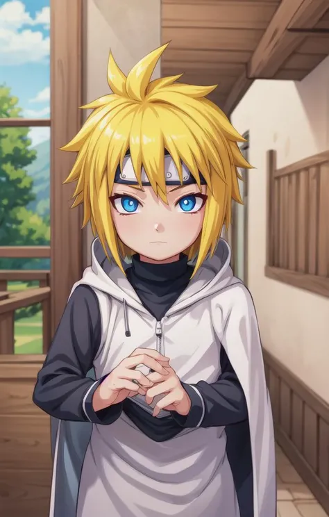 1 boy,more details in eyes,cute,looking at viewer, adorabel boy,cute face,details sky,handsome,young,juvenile,((masterpiece:1.4,best quality)),multiple details,eyeshadow,sfw, full shot,
<lora:minato-000006:0.7>, FOREHEAD PROTECTOR , yellow hair