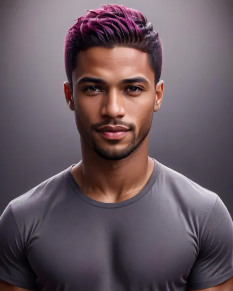 Surrealist art (Digital Artwork:1.3) of (Ultrarealistic:1.3) <lora:Man_Men_FFashion:1> a black man in a gray shirt is posing for the camera, handsome male, a handsome manblack short hair, attractive male, attractive man, handsome man, handsome attractive face, beautiful young man, masculine and handsome, strong masculine features, attractive young man, wearing a black shirt, handsome young man, handsome and attractive, portrait of a handsome, handsome and elegant <lora:FF-Style-Dall-e-FFusion-Surrealism:1>,CGSociety,ArtStation,(Magenta hue:1.3) . Dreamlike, mysterious, provocative, symbolic, intricate, detailed