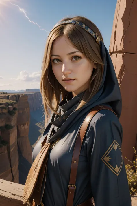 ZM_madeline, (portrait art designed by Samuel Melton Fisher:0.8) and (Carlos Quevedo:0.9) and (Theo Prins:0.9) , masterpiece portrait, studio Spray paint style, professional Cosplay Photograph, intricate details, close up of a Efficacious Tribal ([Dachshund:Diplodocus:4] of Elements:1.3) , it is Cooking, stylized, dressed in a very Awe-Inspiring Gray [Bavarian:Libyan:13] Kevlar Headband from the 3000's, Resting on a diagonal, Alluring Canyon in background, Abstract lake and cityscape, at Dusk, shallow depth of field, detailed, masterpiece, Fantasy, Feralcore, moody lighting, sharp, focussed, Kodak gold 200, 800mm lens, Vibrant Color, Navy Blue lightning bolts, Vitrail, octane engine, professional, en plein air, close-up